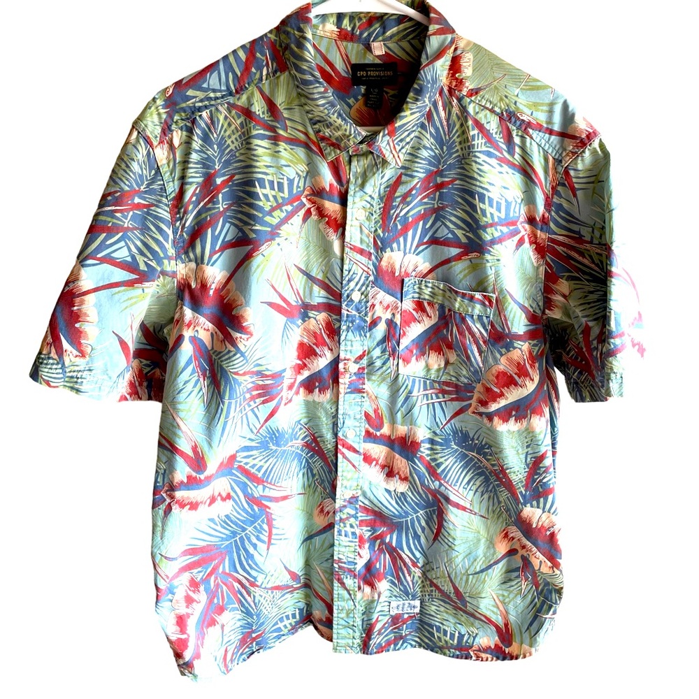 CPO Provisions of Portland Canvas Hawaiian Button-down Short Sleeve Shirt. Large